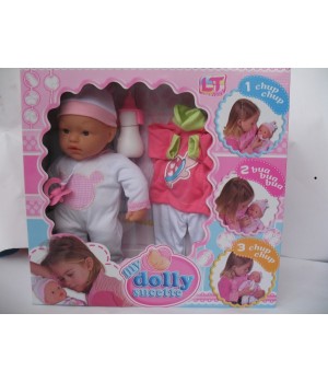 Пупс с мягким телом 37 см My Dolly sucette в розовой одежде с запасным комплектом одежды Loko Toys - 1