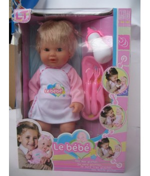 Пупс писающий резиновый 43 см девочка с волосами Le bebe в розовой одежде с аксессуарами Loko Toys - 1