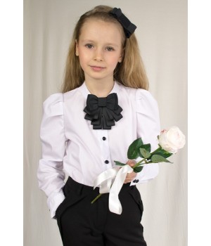 Блуза с длинным пышным рукавом и брошью-бантом р140 Albero - 1