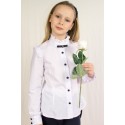 Блуза с длинным рукавом, брошью и декоративными оборками р122
