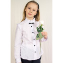 Блуза с длинным рукавом, брошью и декоративными оборками р158