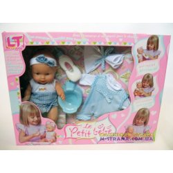 98412-B-001 Пупс писающий резиновый Le Petit bebe в голубой одежде с аксессуарами фото від «Маленька Країна» Дніпро Україна