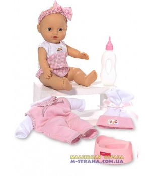 Пупс писающий резиновый Le Petit bebe в розовой одежде с аксессуарами Loko Toys - 1